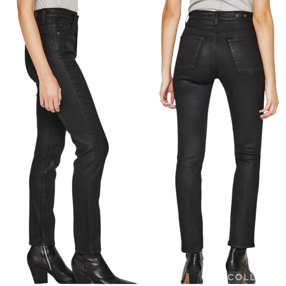AG Adriano Goldschmied Alexxis Slime Hi Rise Black Coated Shimmer Size 31